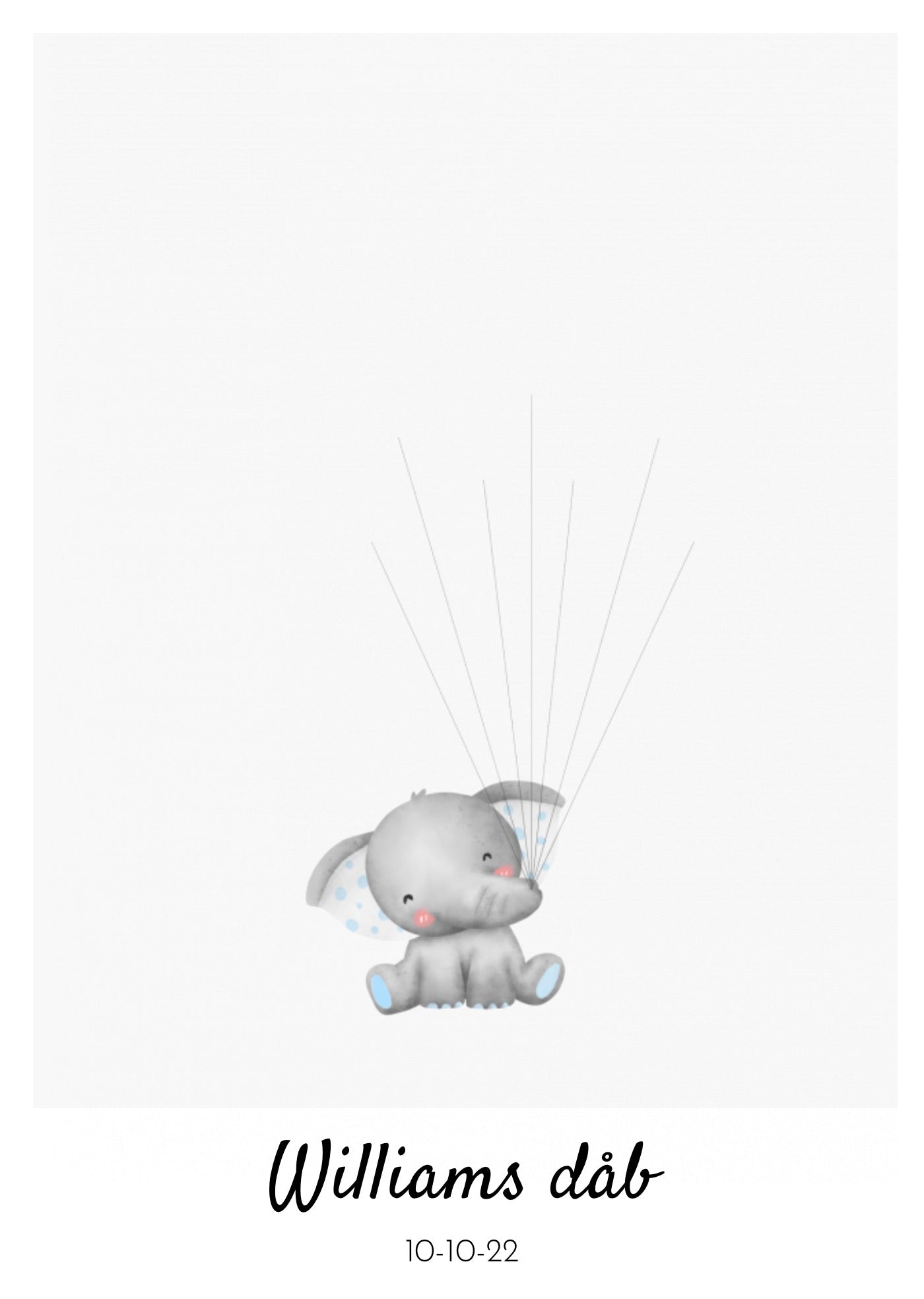 Dåbsplakat - Elefant med balloner - Fingeraftryk plakat