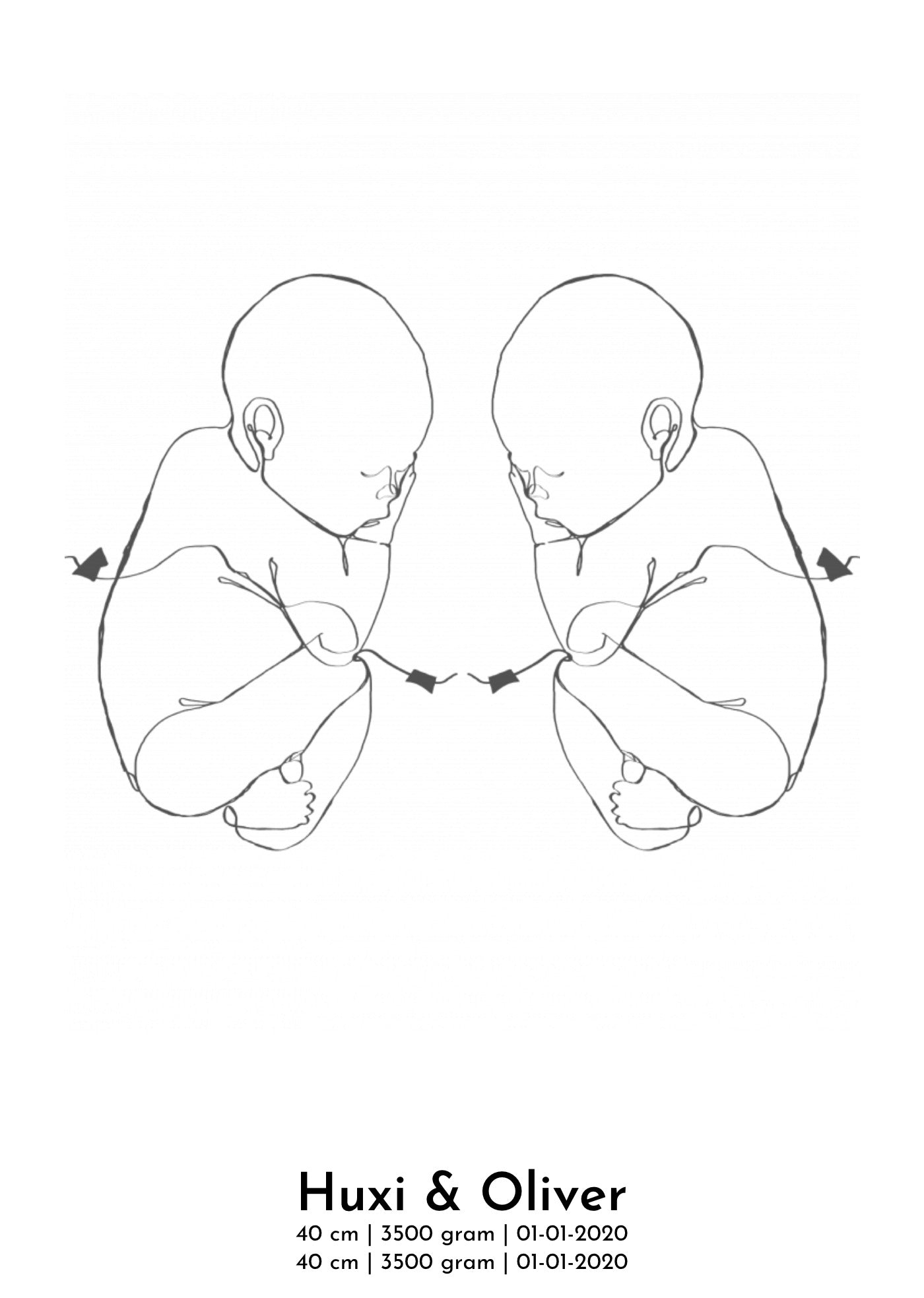 Unik tvilling babyplakat - Få tegnet dine nyfødte tvillinger